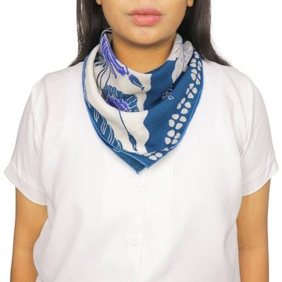Alternate image for Full Hand Drawn Batik Tulis Bandana Authentic, 100% Soft Cotton, Hibiscus Poppy Flowers , Pagi Sore