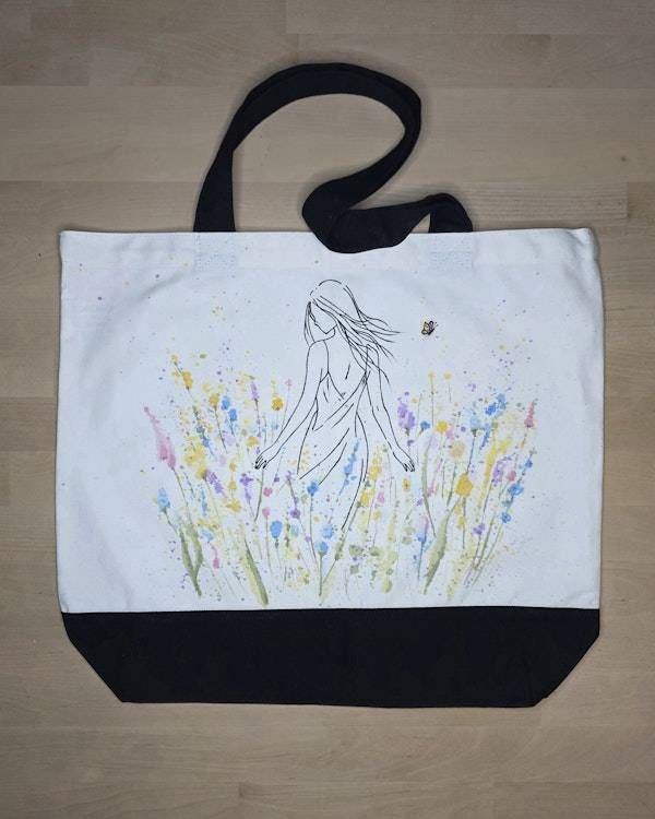 Alternate image for Soft Meadow Study — Hand-Painted Canvas Tote