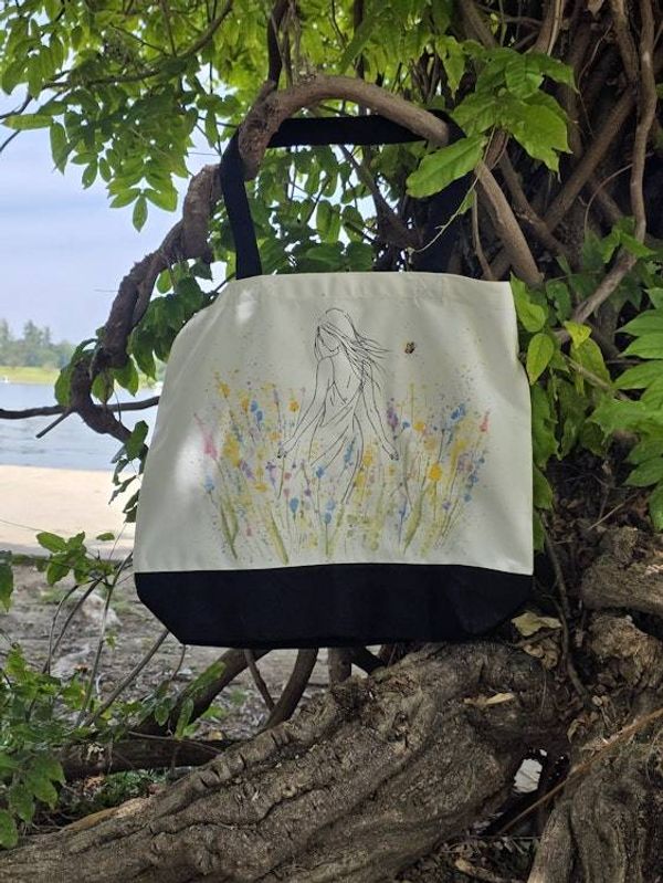 Alternate image for Soft Meadow Study — Hand-Painted Canvas Tote