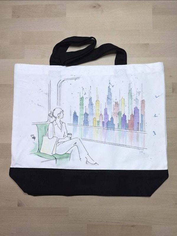 Alternate image for Between Stops — Hand-Painted Canvas Tote