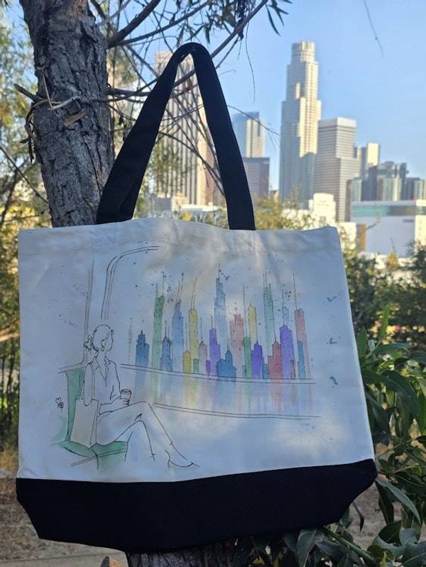 Alternate image for Between Stops — Hand-Painted Canvas Tote