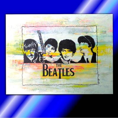 Alternate image for Fab Four - Angels Are Real - Original Pop Art Acrylic Painting on Stretched Canvas - 16 x 12 x 3/4 - Ready to Hang - Free Shipping Description
