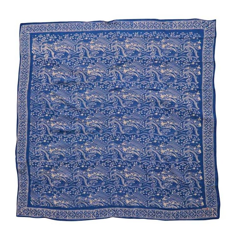 Large 39" Hand Dyed Batik Bandana, 100% Soft Cotton, Tidal Flow, Blue