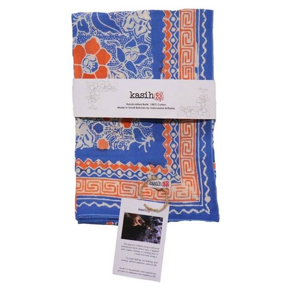 Alternate image for Hand Dyed Batik Bandana, 100% Soft Cotton, Sunset Sky, Blue, Orange