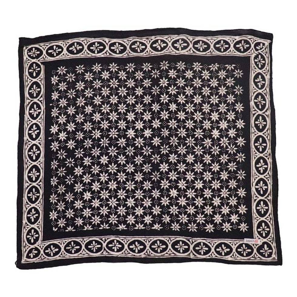 Hand Dyed Batik Bandana, 100% Soft Cotton, Black Mirage