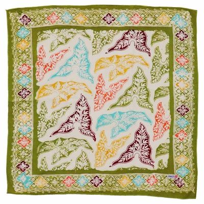Alternate image for Hand Dyed Batik Bandana Tropical Tapestry, Multi color, Taro Leaves, Green