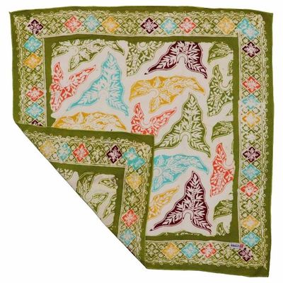 Alternate image for Hand Dyed Batik Bandana Tropical Tapestry, Multi color, Taro Leaves, Green