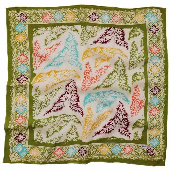 Alternate image for Hand Dyed Batik Bandana Tropical Tapestry, Multi color, Taro Leaves, Green