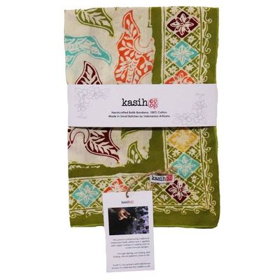 Alternate image for Hand Dyed Batik Bandana Tropical Tapestry, Multi color, Taro Leaves, Green