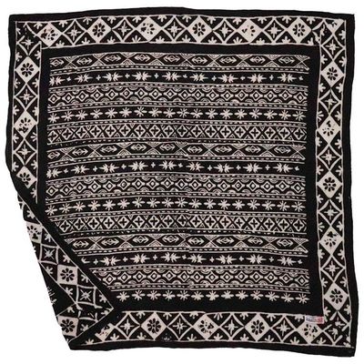 Primary image for Hand Dyed Batik Bandana, 100% Cotton, Black White Geometric, Hand-stamped