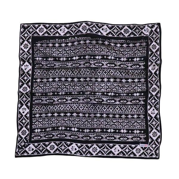 Alternate image for Hand Dyed Batik Bandana, 100% Cotton, Black White Geometric, Hand-stamped