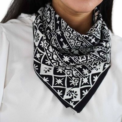 Alternate image for Hand Dyed Batik Bandana, 100% Cotton, Black White Geometric, Hand-stamped