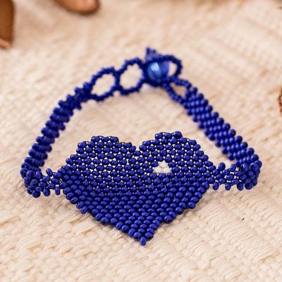 Primary image for Handcrafted Heart-Themed Beaded Pendant Bracelet in Blue Hue Cobalt Love Inspiration