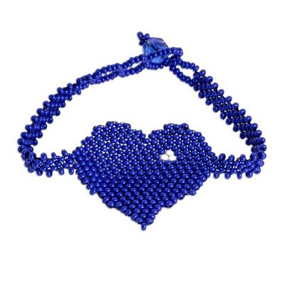 Alternate image for Handcrafted Heart-Themed Beaded Pendant Bracelet in Blue Hue Cobalt Love Inspiration