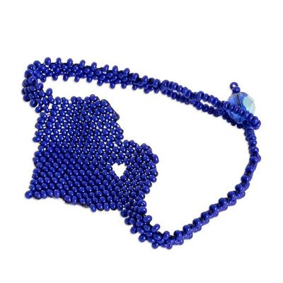 Alternate image for Handcrafted Heart-Themed Beaded Pendant Bracelet in Blue Hue Cobalt Love Inspiration