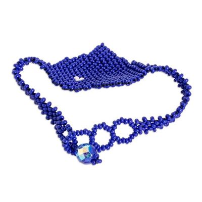 Alternate image for Handcrafted Heart-Themed Beaded Pendant Bracelet in Blue Hue Cobalt Love Inspiration