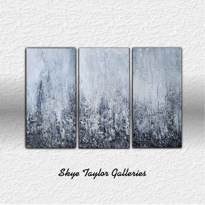 Primary image for Black Sea - Original 3-Piece Abstract Impasto Triptych Painting on Gallery Wrapped Canvas - 10 x 20 x 1.5 Each - Ready to Hang - Free Shipping