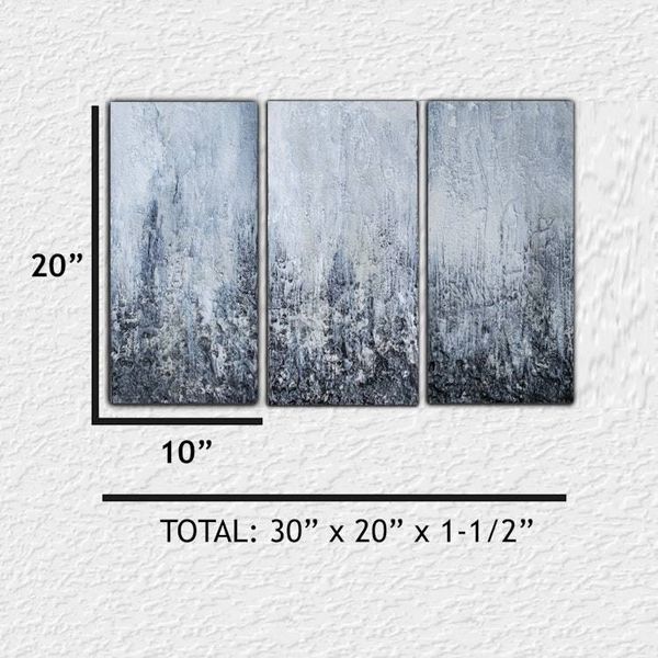 Alternate image for Black Sea - Original 3-Piece Abstract Impasto Triptych Painting on Gallery Wrapped Canvas - 10 x 20 x 1.5 Each - Ready to Hang - Free Shipping