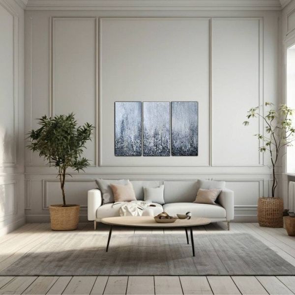 Alternate image for Black Sea - Original 3-Piece Abstract Impasto Triptych Painting on Gallery Wrapped Canvas - 10 x 20 x 1.5 Each - Ready to Hang - Free Shipping