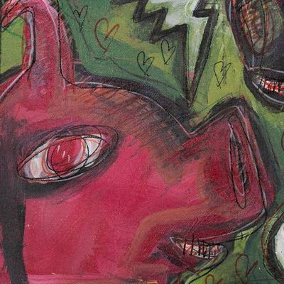 Alternate image for Pig Cow and Love-Themed Modern Acrylic Ink Pencil Painting Dialogue about Love