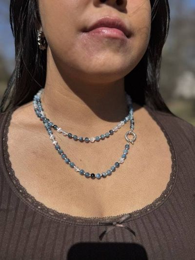 Alternate image for Santa Maria Aquamarine and Selenite Hand Knotted Necklace