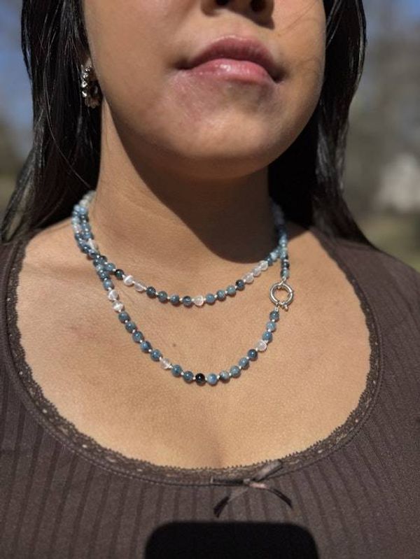 Alternate image for Santa Maria Aquamarine and Selenite Hand Knotted Necklace