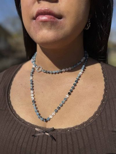 Alternate image for Santa Maria Aquamarine and Selenite Hand Knotted Necklace