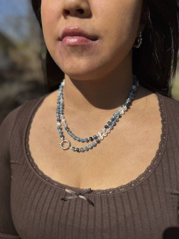 Alternate image for Santa Maria Aquamarine and Selenite Hand Knotted Necklace