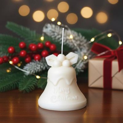 Primary image for Handcrafted White Wax Christmas Bell Candle with Holly Accent