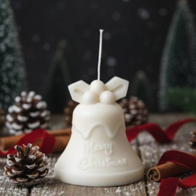 Alternate image for Handcrafted White Wax Christmas Bell Candle with Holly Accent
