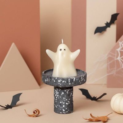 Primary image for Handcrafted Ghost Candle with Speckled Terrazzo Holder - Halloween Decor