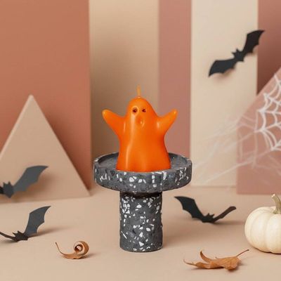 Alternate image for Handcrafted Ghost Candle with Speckled Terrazzo Holder - Halloween Decor