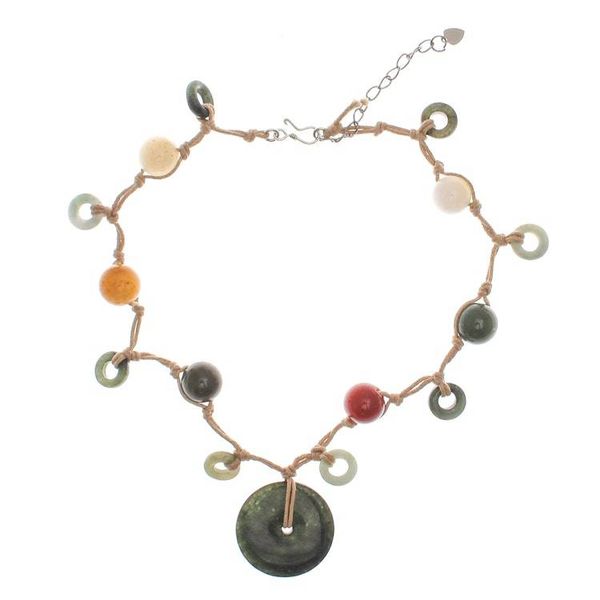 Alternate image for Jade and Quartz Beaded Pendant Necklace from Thailand Green Sun
