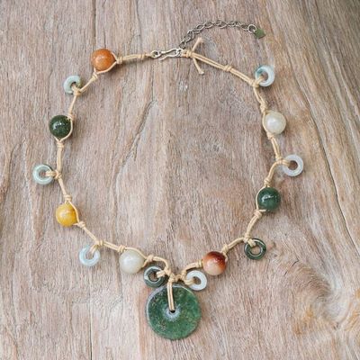 Alternate image for Jade and Quartz Beaded Pendant Necklace from Thailand Green Sun