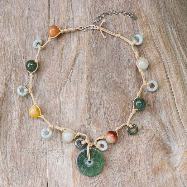 Alternate image for Jade and Quartz Beaded Pendant Necklace from Thailand Green Sun