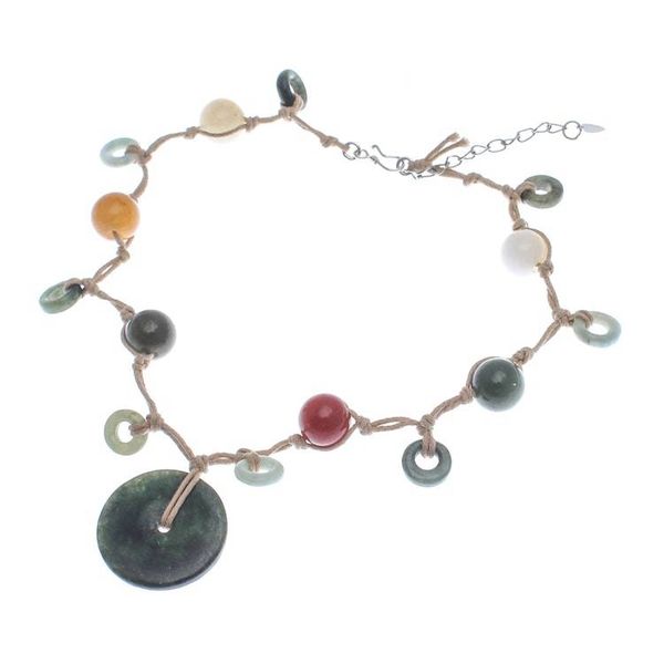 Alternate image for Jade and Quartz Beaded Pendant Necklace from Thailand Green Sun