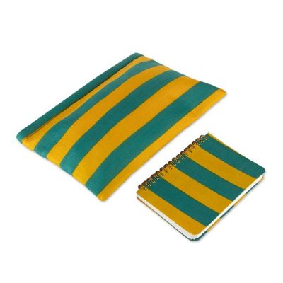 Alternate image for Striped Teal Yellow Cotton Toiletry Case Journal 2-Piece Set Sunbeam Wanderer
