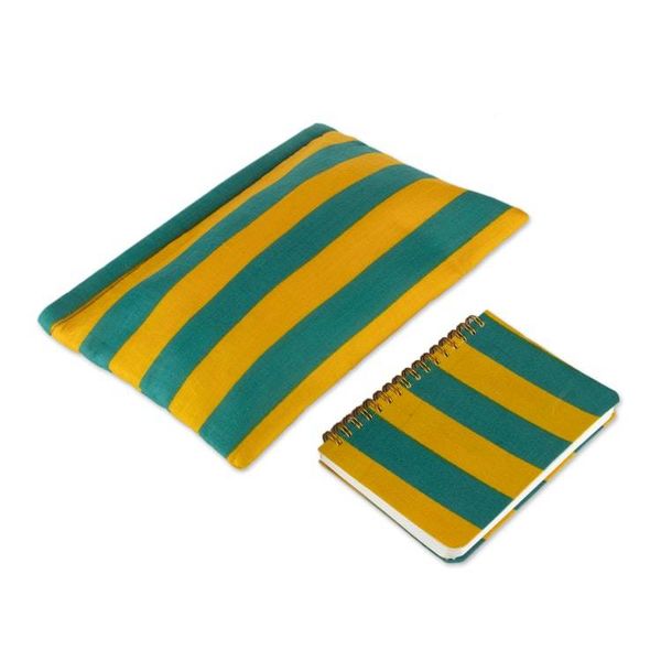 Alternate image for Striped Teal Yellow Cotton Toiletry Case Journal 2-Piece Set Sunbeam Wanderer
