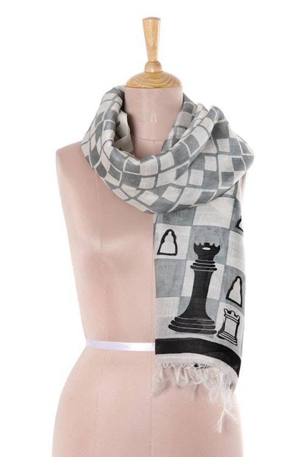 Alternate image for Chess-Themed Hand-Painted Silk Scarf from India Royal Game