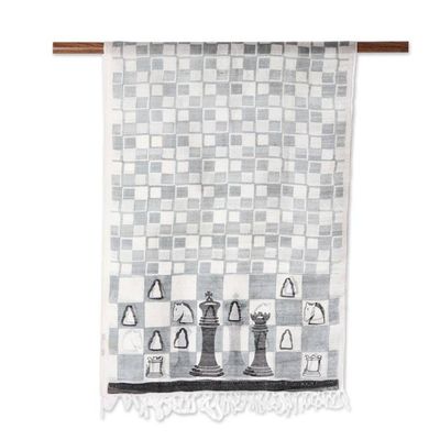 Alternate image for Chess-Themed Hand-Painted Silk Scarf from India Royal Game
