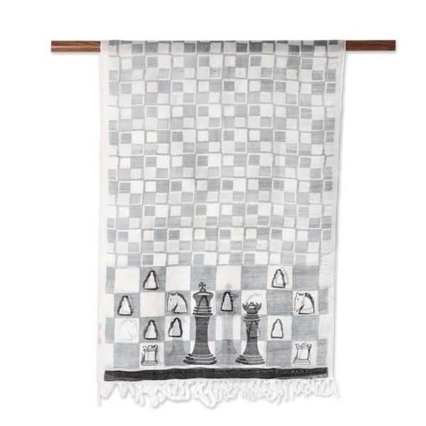 Alternate image for Chess-Themed Hand-Painted Silk Scarf from India Royal Game