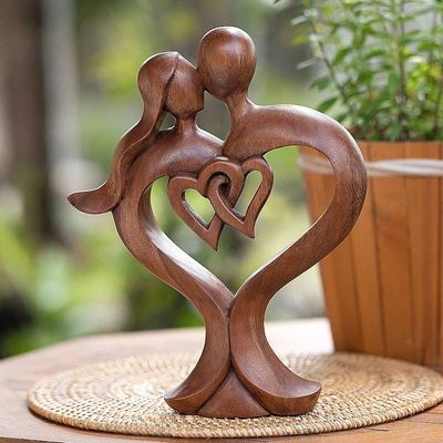 Primary image for Fair Trade Handmade Romantic Suar Wood Sculpture from Bali Forever in Love