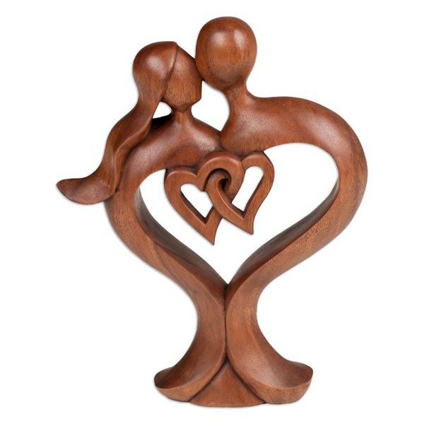 Alternate image for Fair Trade Handmade Romantic Suar Wood Sculpture from Bali Forever in Love