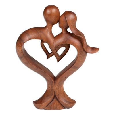 Alternate image for Fair Trade Handmade Romantic Suar Wood Sculpture from Bali Forever in Love