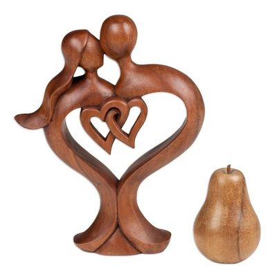 Alternate image for Fair Trade Handmade Romantic Suar Wood Sculpture from Bali Forever in Love