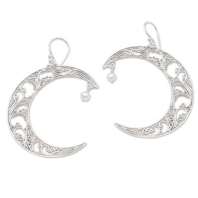 Alternate image for Crescent Moon Cultured Pearl Dangle Earrings Crescent Couple