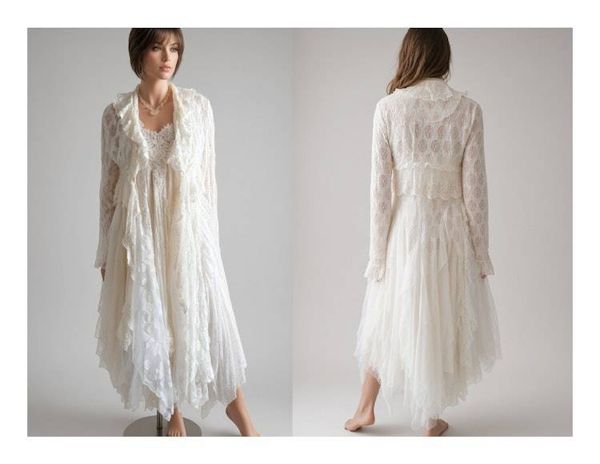 Alternate image for Romantic, Bohemian, cream lace two-piece dress and jacket.