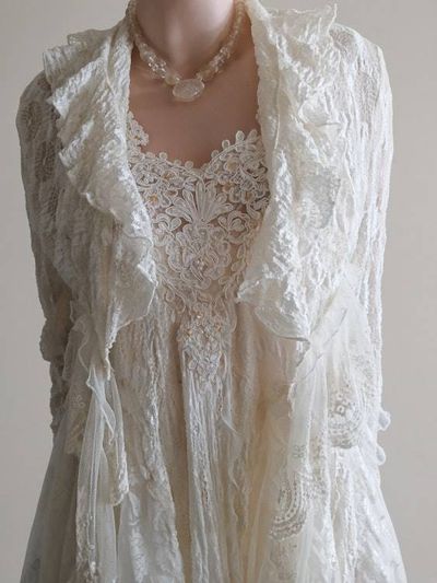 Alternate image for Romantic, Bohemian, cream lace two-piece dress and jacket.