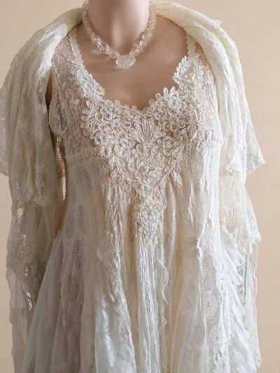 Alternate image for Romantic, Bohemian, cream lace two-piece dress and jacket.