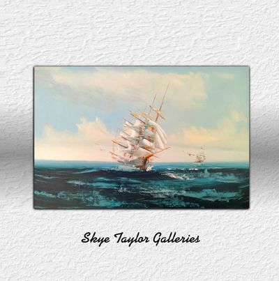 Primary image for Sunday Morning Sailing - Original Nautical Painting on Gallery Wrap Canvas - 36 x 24 x 3/4 - Free Shipping
